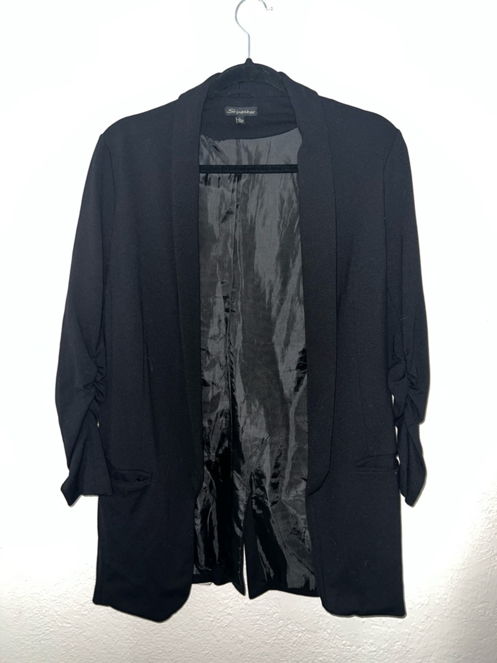 Shinestar Black Open Front Blazer